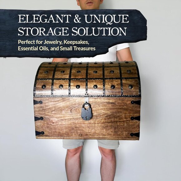 Handmade Pirate Treasure Chest for Kids Prizes & Classroom with Lock and Skeleto - Picture 3 of 8